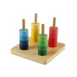 Giáo Cụ Montessori - Xếp vòng màu đậm/ nhạt dần vào cột thẳng đứng - Rainbow Discs on 4 Vertical Dowels 