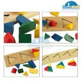  Giáo Cụ Montessori - Hình tam giác màu trên 4 chốt - coloured triangles on 4 pegs 