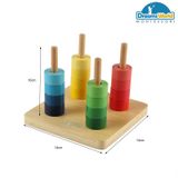  Giáo Cụ Montessori - Xếp vòng màu đậm/ nhạt dần vào cột thẳng đứng - Rainbow Discs on 4 Vertical Dowels 