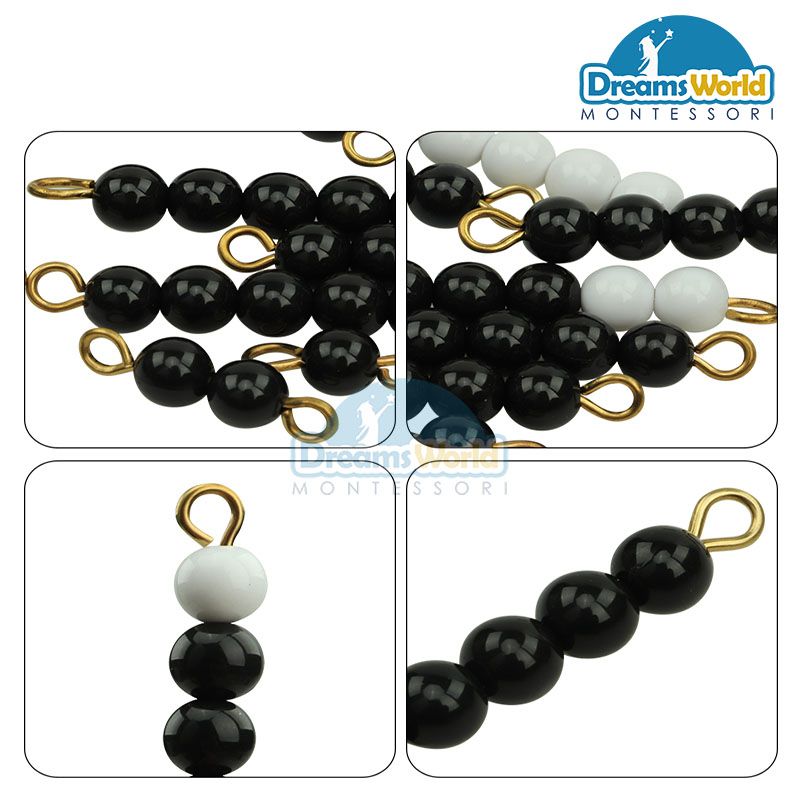  Giáo Cụ Montessori - Các dây cườm đen trắng từ cườm 1 đến cườm 9  - Black and white bead stairs 1-9 