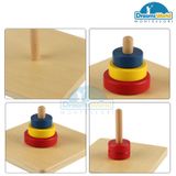  Giáo Cụ Montessori - Xếp ba đĩa từ lớn đến nhỏ trên 1 trục - Three Discs on a vertical Dowel-beech basic 