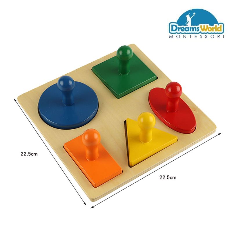  Giáo Cụ Montessori - 5 hình học cơ bản - Geometric Puzzle Board 