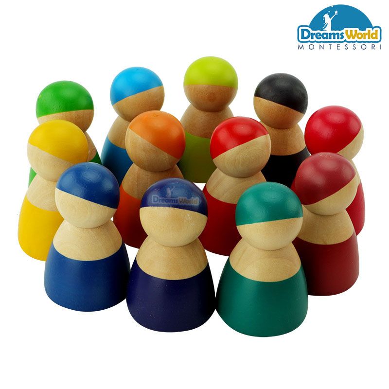  Giáo Cụ Montessori -  Người gỗ cầu vồng - 12pcs rainbow skittles 