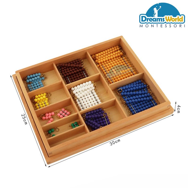  Giáo Cụ Montessori - Khay chứa các chuỗi hạt màu cỡ lớn - Bead Decanomial with box 