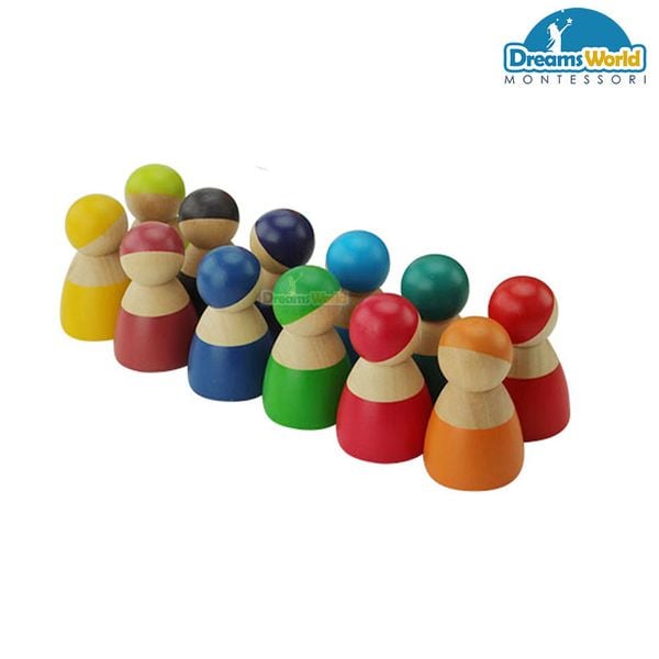  Giáo Cụ Montessori -  Người gỗ cầu vồng - 12pcs rainbow skittles 