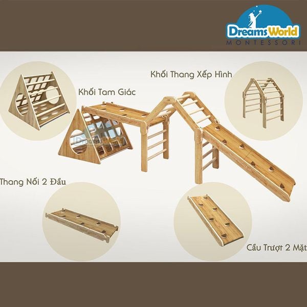  Combo Cầu trượt vận động Montessori - Pikaler tam giác và hình thang 