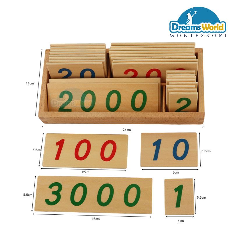  Giáo Cụ Montessori - Các thẻ số từ 1 đến 3000 cỡ nhỏ - Small Wooden Number Cards With Box (1-3000) 