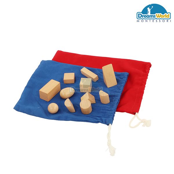  Giáo cụ Montessori - Túi bí mật chứa các loại hình khác nhau - Mystery Bag 3: Diff shape & size 