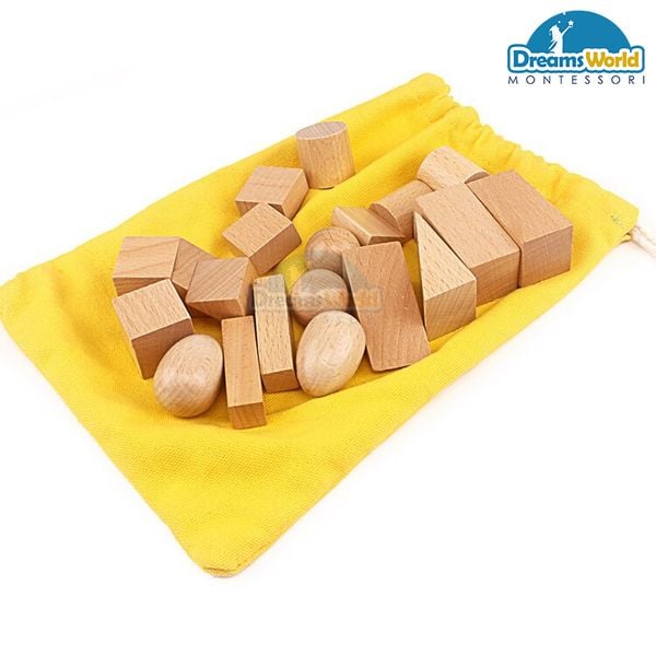  Giáo cụ Montessori - Túi bí mật chứa các hình khối cơ bản - Stereognostic Bag-geometric solids 