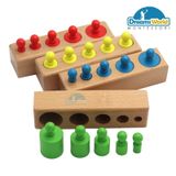 Giáo cụ Montessori - Khối trụ có núm mini có màu - Mini color Cylinder Blocks Beechwood 