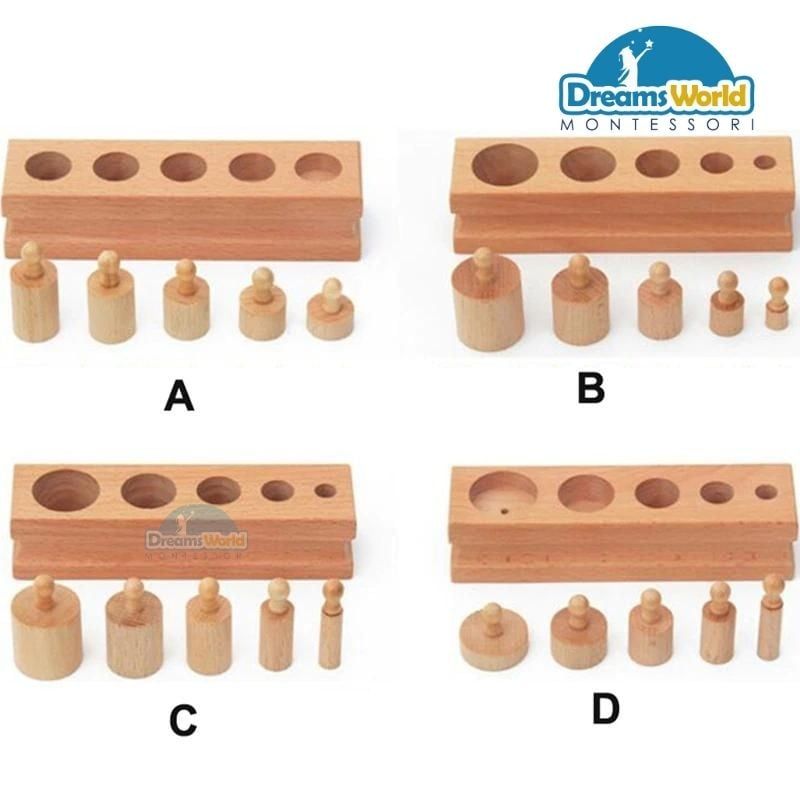  Giáo cụ Montessori - Khối trụ có núm mini - Mini Cylinder Blocks Beechwood 