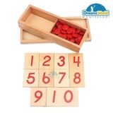  Giáo Cụ Montessori - Các thẻ số và hạt chấm đỏ - cut-out numeral and counters 