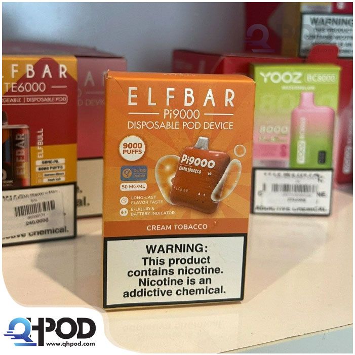  ELFBAR Pi9000 vị Cream Tobacco - Kem Thuốc lá 5% 9000 hơi & sạc (Disposable Pod) 