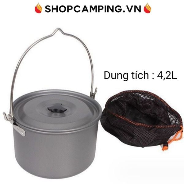  Nồi treo nhôm 4,2L dành cho 6-8 người, nồi treo cắm trại 