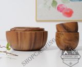  Chén gỗ sồi nguyên khối,Bát Ăn Bằng Gỗ Sồi Tự Nhiên Không Sơn Màu An Toàn Cho Bé 