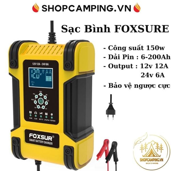  Sạc bình ắc quy 6Ah - 200Ah FOXSUR 12A tự ngắt khi đầy. Phục hồi ắc quy. Khử sunfat chống ngược cực 