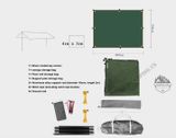  Bộ tăng /tarp bạt che xanh lá, Xanh dương kèm trụ sắt 3x3m/3x4m/3x5m dành cho cắm trại dã ngoại 