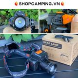  Đèn pin đội đầu T50 ngoài trời chống nước có zoom, đèn đội đầu siêu sáng hợp kim nhôm 