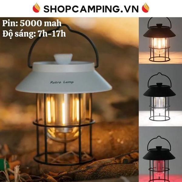  Đèn treo lều, để bàn, đèn cắm trại dã ngoại du lịch Retro Lamp 5000mah 