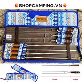  Bộ xiên nướng inox 304 7 món cao cấp, set 7 xiên nướng tay cầm gỗ, que xiên nướng thịt, rau củ 