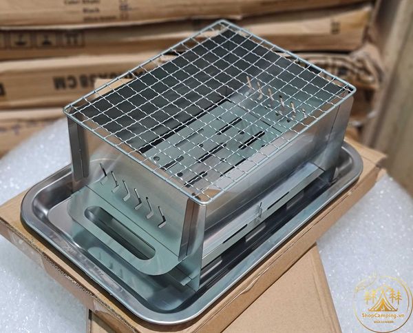  Bếp nướng than gấp gọn, bếp nướng mini inox có khay đựng tiện lợi 