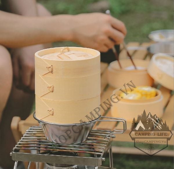  Lồng hấp tre, xửng hấp tre mini dành cho cắm trại dã ngoại 