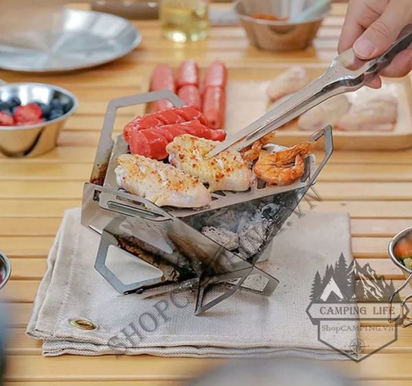  Bếp nướng lắp ghép lục giác mini, bếp cắm trại dã ngoại inox 430 