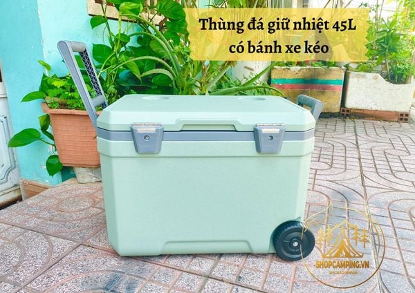  Thùng đá giữ nhiệt 45L có bánh xe kéo, thùng đựng đá, thùng giữ nhiệt du lịch, cắm trại dã ngoại 