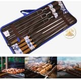  Bộ xiên nướng inox 304 7 món cao cấp, set 7 xiên nướng tay cầm gỗ, que xiên nướng thịt, rau củ 