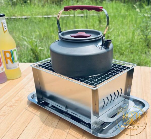  Bếp nướng than gấp gọn, bếp nướng mini inox có khay đựng tiện lợi 