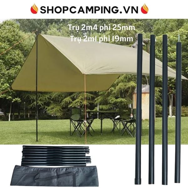  Bộ trụ 2 cây chống tăng lều phi 16mm,19mm, 25mm kèm túi đựng cắm trại dã ngoại 