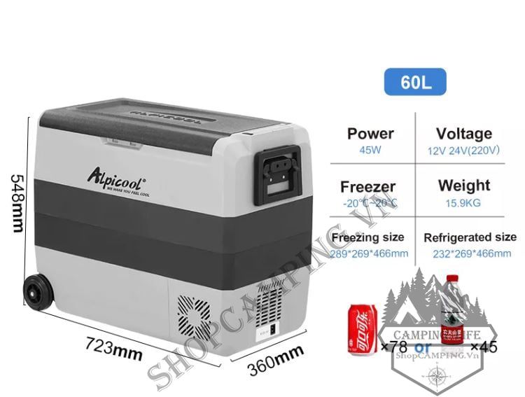  Tủ lạnh T60 60 Lít Alpicool 2 ngăn riêng biệt, tủ lạnh xe hơi, tủ lạnh trong nhà tiện lợi [CHÍNH HÃNG] 