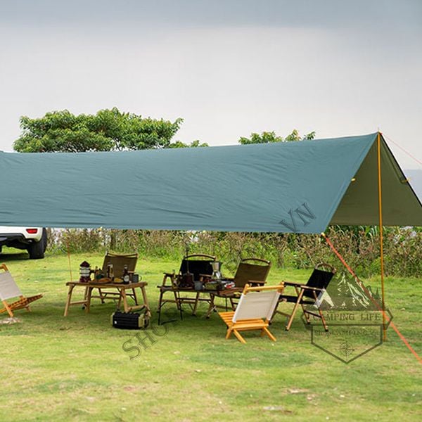  Bộ tăng /tarp bạt che xanh lá, Xanh dương kèm trụ sắt 3x3m/3x4m/3x5m dành cho cắm trại dã ngoại 
