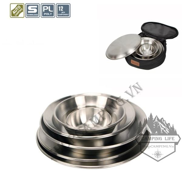  Bộ chén đĩa Inox xếp gọn Coolcamp 12 món dành cho cắm trại dã ngoại 