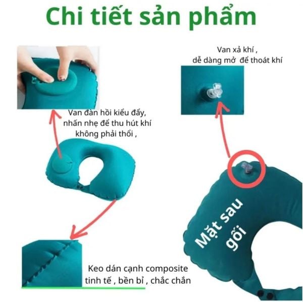  Gối chữ U kê cổ bơm hơi ,gối du lịch không cần thổi ,gấp gọn tiện mang theo du lịch 