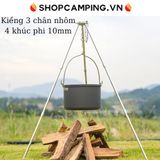  Kiềng 3 chân hợp kim nhôm 4 khúc phi 10mm, giá treo nồi cắm trại, dã ngoại 