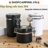  Hộp đựng cà phê inox 304 có theo dõi ngày lưu, van xả CO2 kèm muỗng định lượng 
