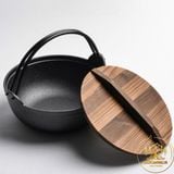  Nồi gang nắp gỗ CLS kiểu Nhật Sukiyaki , nồi treo gang nguyên khối dã ngoại kèm túi đựng,cắm trại 