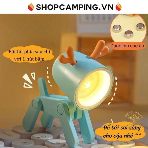  Đèn ngủ led mini để bàn hình chó, hươu dễ thương ( Tặng 3 pin) 