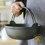  Nồi gang nắp gỗ CLS kiểu Nhật Sukiyaki , nồi treo gang nguyên khối dã ngoại kèm túi đựng,cắm trại 