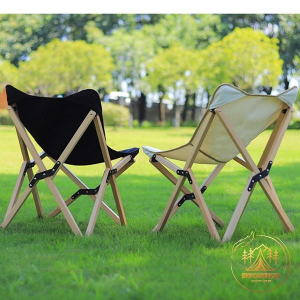  Ghế xếp khung gỗ sồi size nhỏ, ghế gỗ glamping gấp gọn dã ngoại cắm trại 