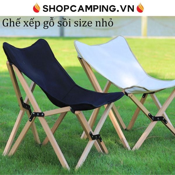  Ghế xếp khung gỗ sồi size nhỏ, ghế gỗ glamping gấp gọn dã ngoại cắm trại 