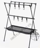  Giá treo đồ cắm trại gấp gọn 12 móc hợp kim nhôm, cây treo đồ dã ngoại có kệ lưới xếp gọn 