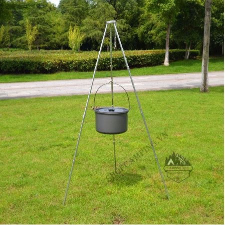  Kiềng 3 chân hợp kim nhôm 4 khúc phi 10mm, giá treo nồi cắm trại, dã ngoại 