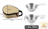  Chén inox 304 gấp gọn (set 4 chén)kèm túi đựng Aotu, bộ chén inox xếp gọn dành cho dã ngoại cắm trại 
