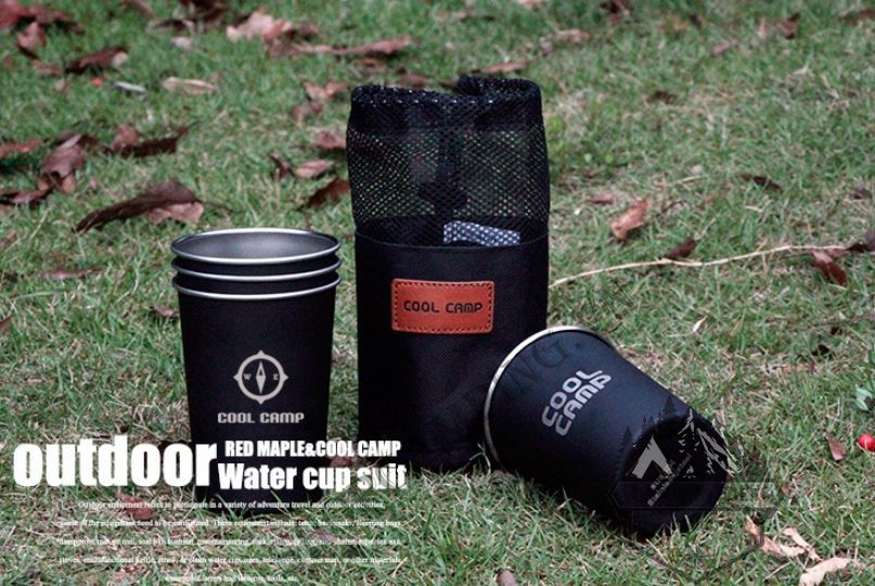  Bộ 4 ly Coolcamp 350ml inox 304, set ly inox xếp gọn kèm túi đựng 