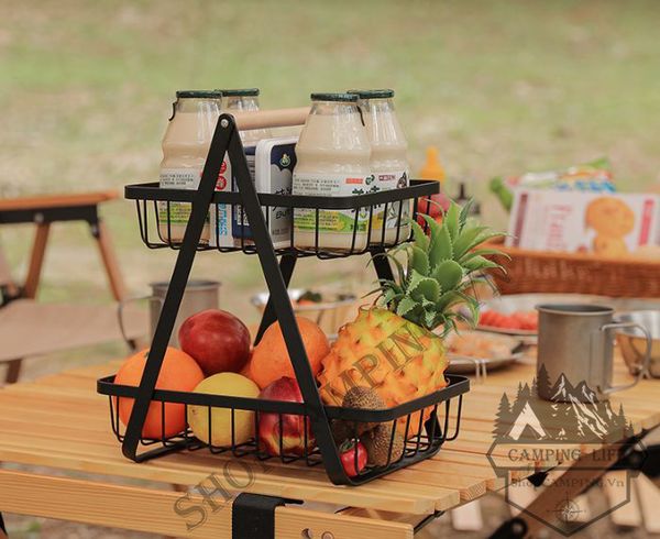  Giỏ đựng đồ, kệ đựng trái cây đa năng 2 tầng dành cho nhà bếp, cắm trại 