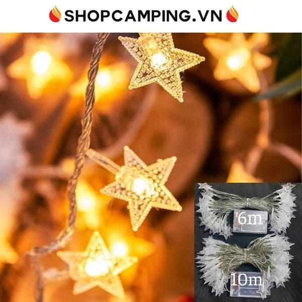  Dây đèn led pin aa ngôi sao,bông tuyết 6m và 10m trang trí noel, tết, lễ hội, dây led dercor nhà cửa 