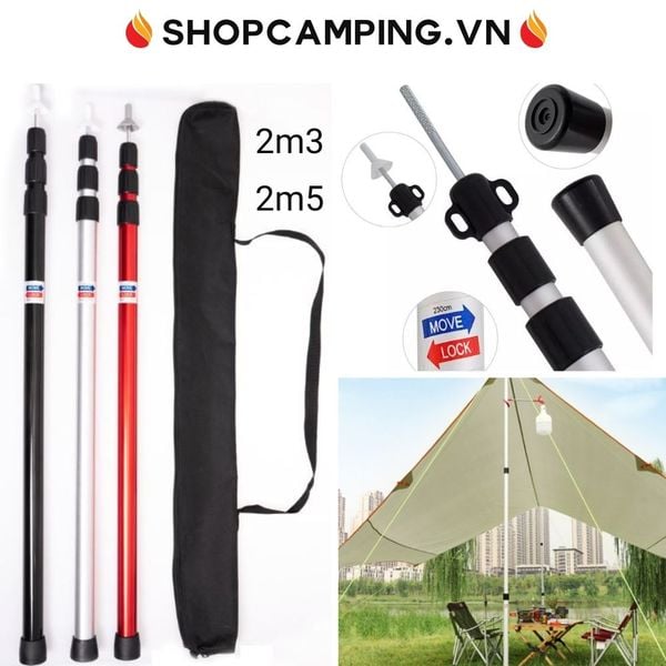  Bộ trụ 2 cây chống tăng/ tarp hợp kim nhôm 6061 rút gọn 2.3m 