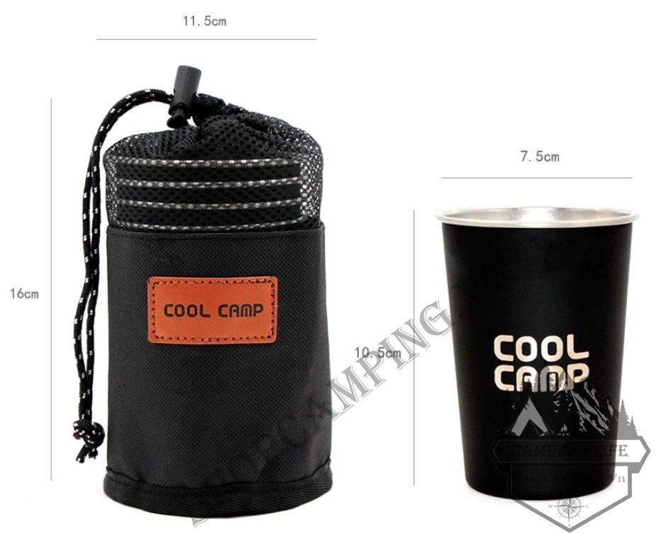  Bộ 4 ly Coolcamp 350ml inox 304, set ly inox xếp gọn kèm túi đựng 